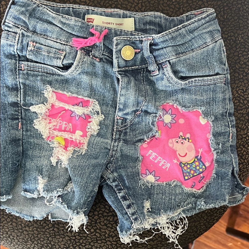 Peppa Pig Distressed Denim Shorts - Blue and Pink